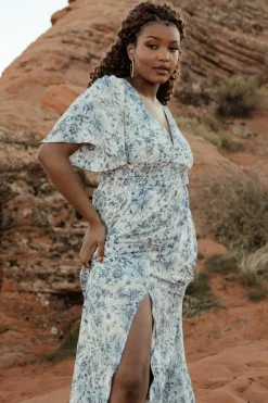 Outlet Baltic Born Verona Smocked Maxi Dress | White + Blue Print