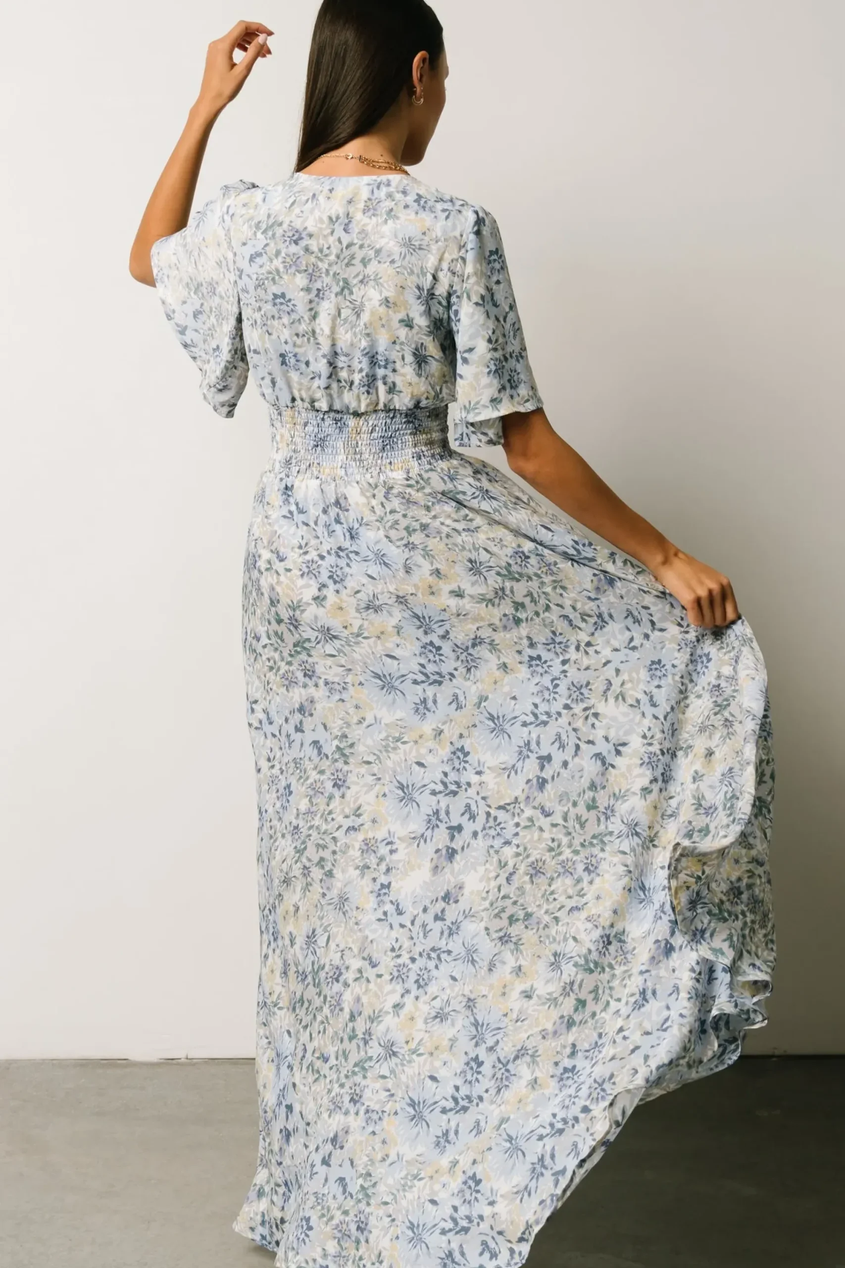 Outlet Baltic Born Verona Smocked Maxi Dress | White + Blue Print