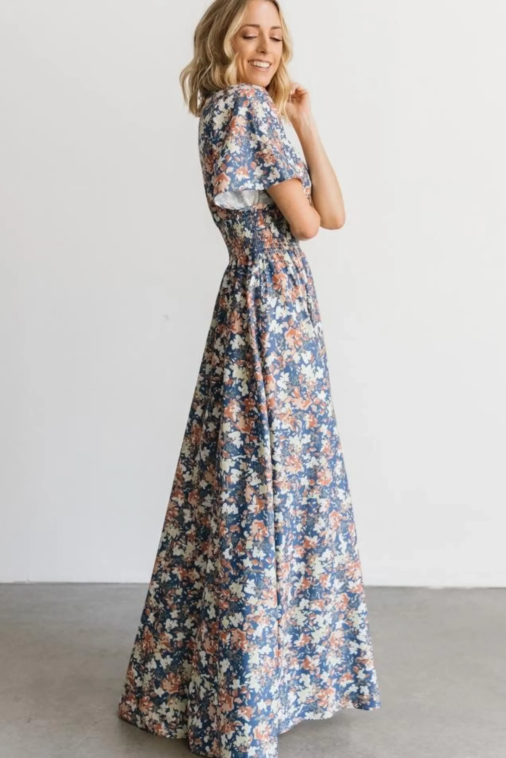 Clearance Baltic Born Verona Smocked Maxi Dress | Blue Floral