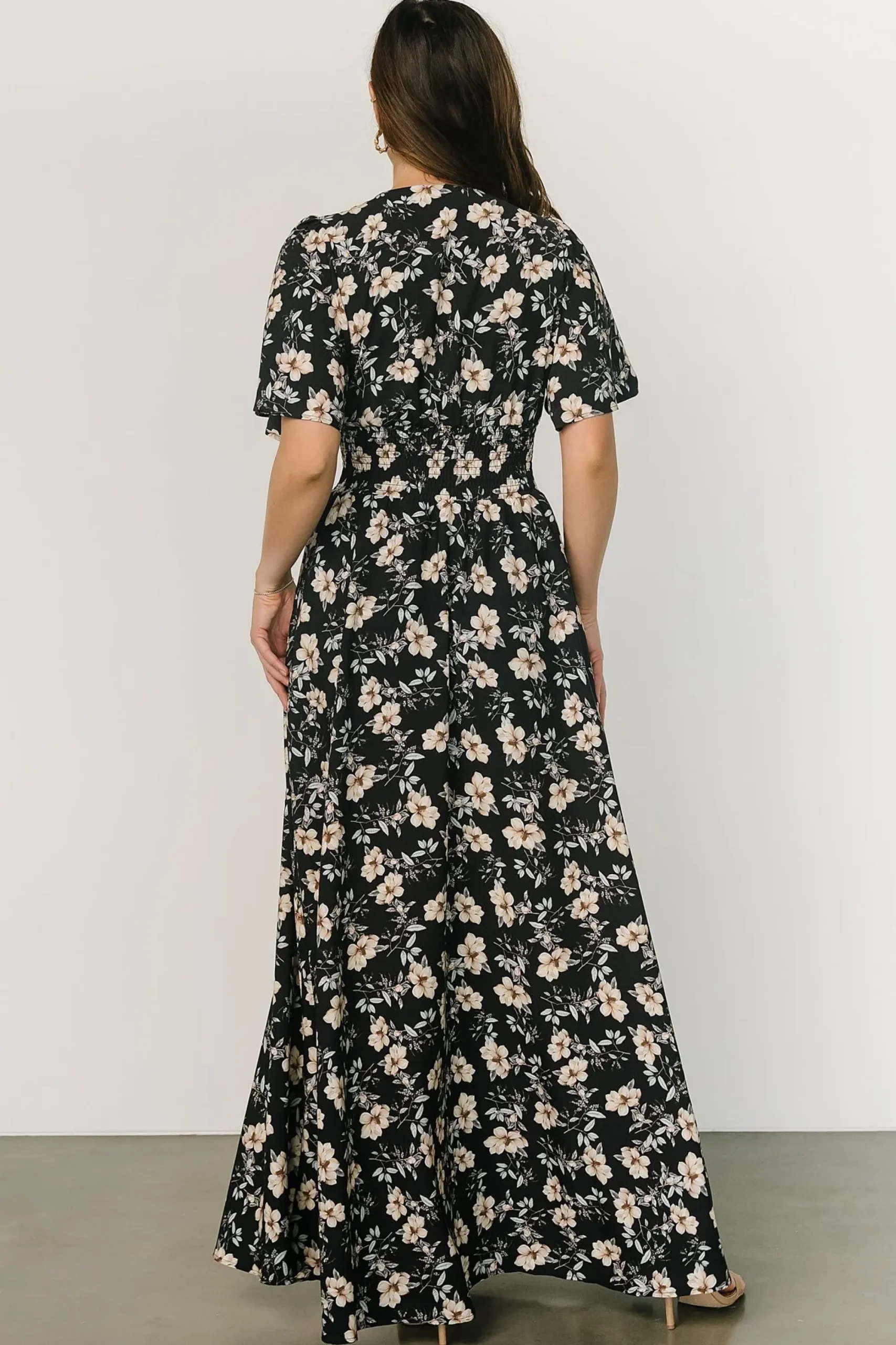 New Baltic Born Verona Smocked Maxi Dress | Black Floral