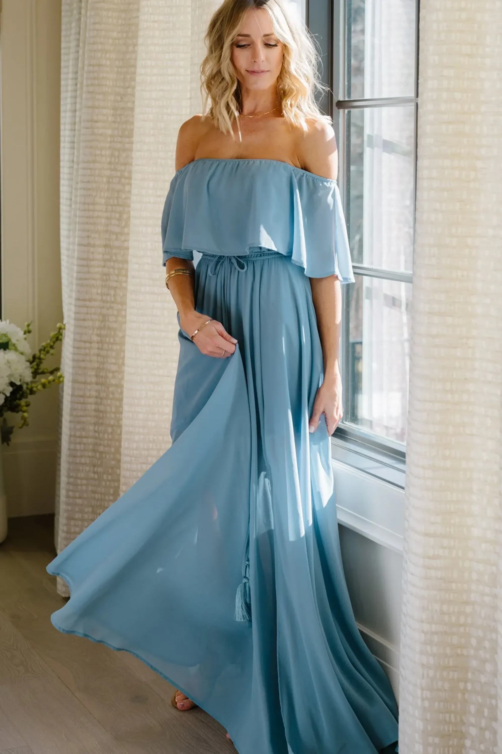 Online Baltic Born Victoria Off Shoulder Maxi Dress | Light Blue