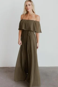 New Baltic Born Victoria Off Shoulder Maxi Dress | Olive