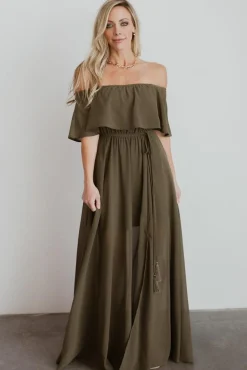 New Baltic Born Victoria Off Shoulder Maxi Dress | Olive