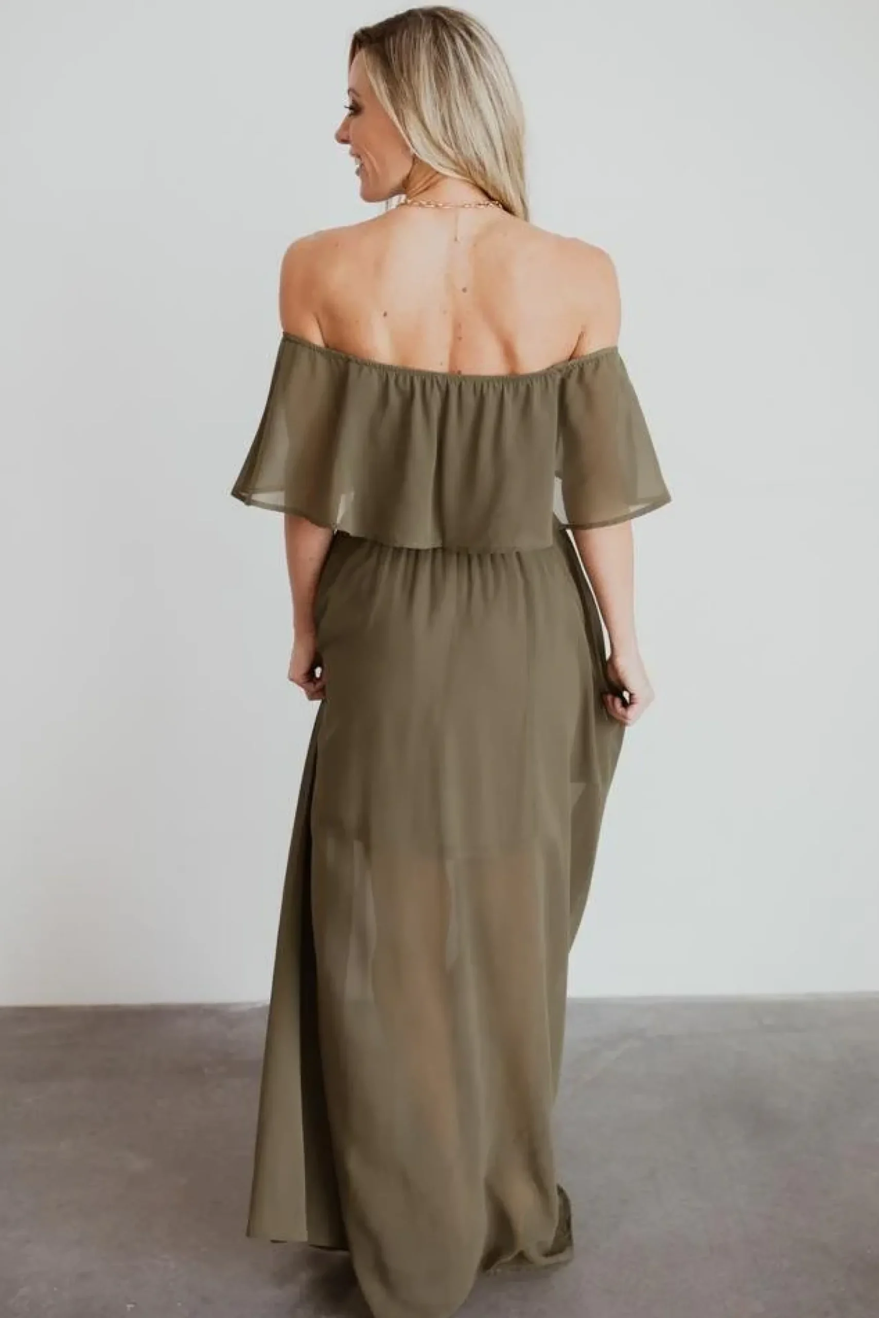New Baltic Born Victoria Off Shoulder Maxi Dress | Olive