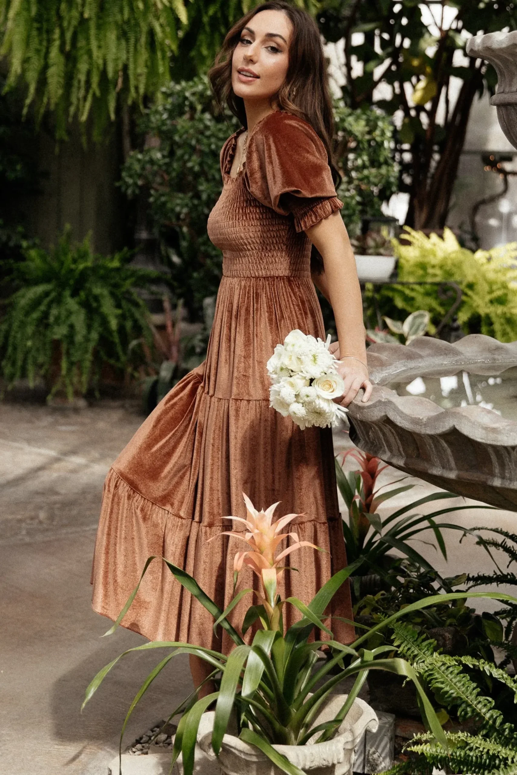 Clearance Baltic Born Vivaldi Smocked Velvet Midi Dress | Bronze