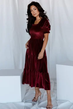 Sale Baltic Born Vivaldi Smocked Velvet Midi Dress | Marsala