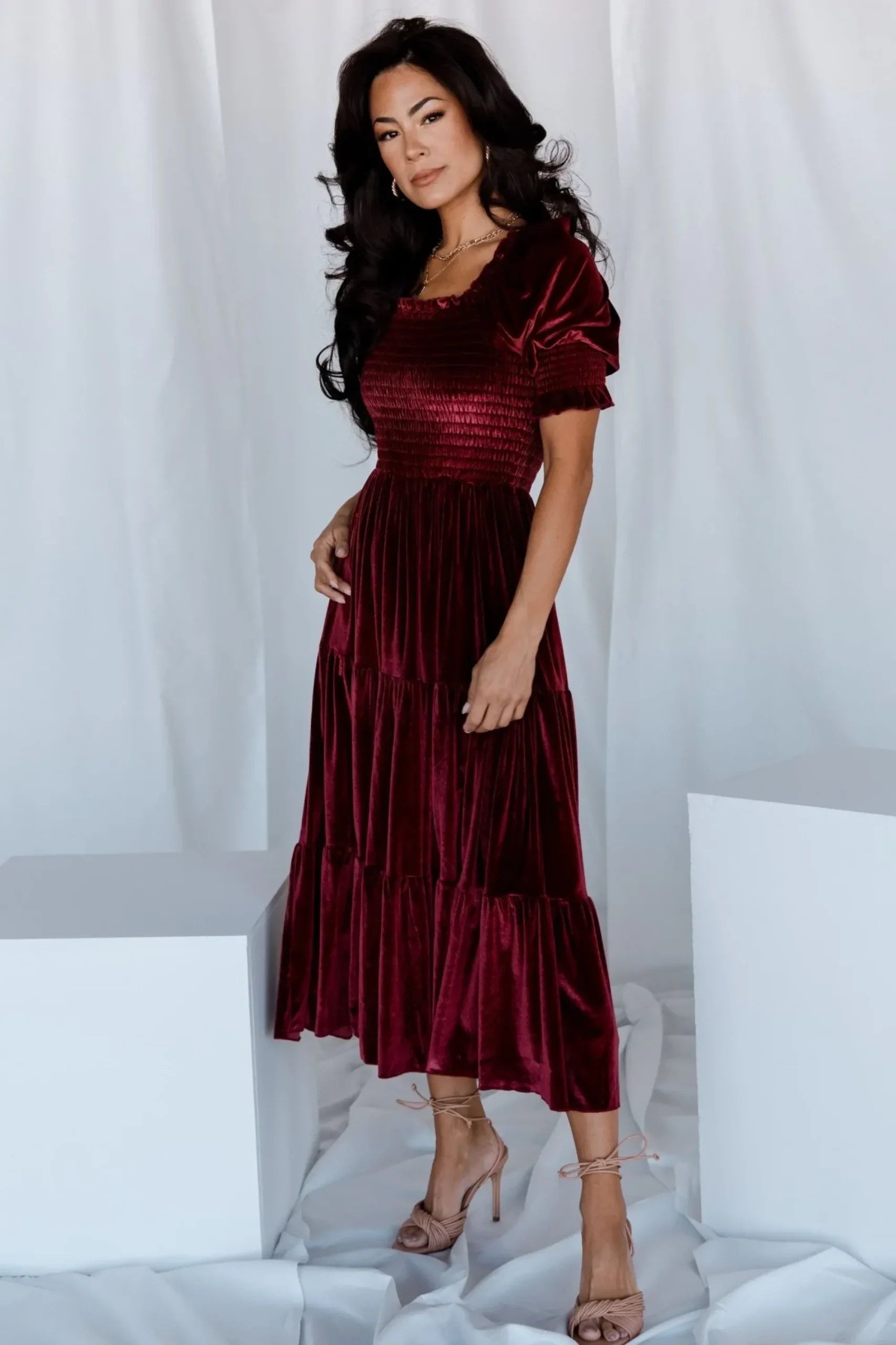 Sale Baltic Born Vivaldi Smocked Velvet Midi Dress | Marsala