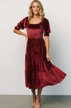 Sale Baltic Born Vivaldi Smocked Velvet Midi Dress | Marsala