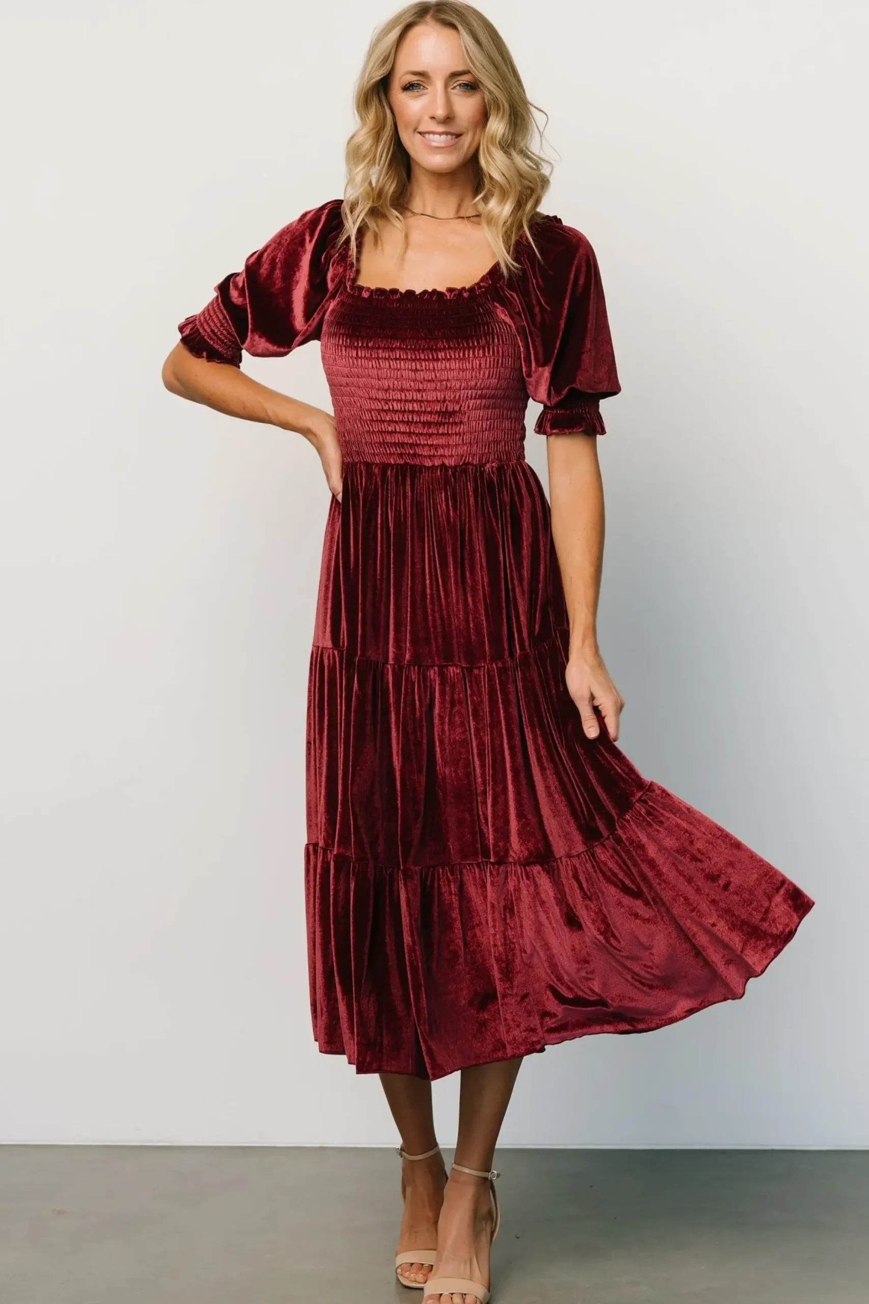 Sale Baltic Born Vivaldi Smocked Velvet Midi Dress | Marsala
