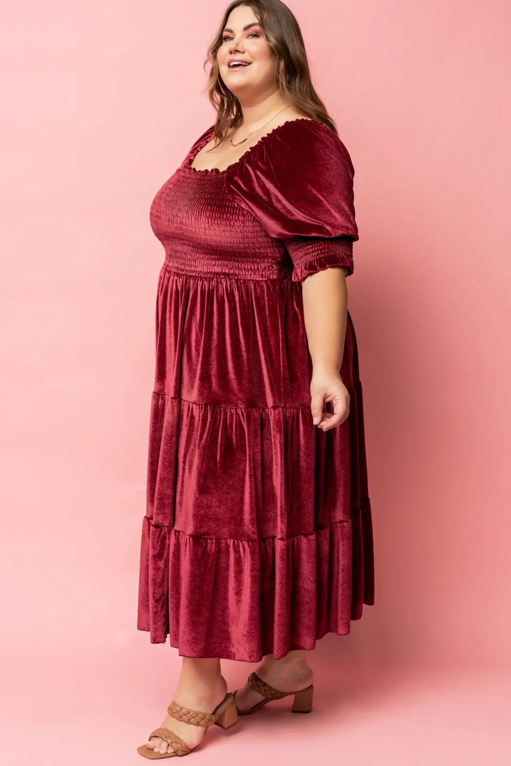 Sale Baltic Born Vivaldi Smocked Velvet Midi Dress | Marsala