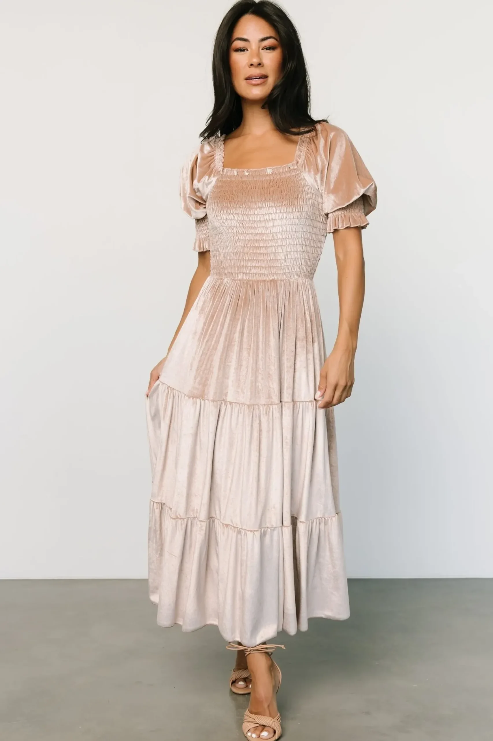 Best Baltic Born Vivaldi Smocked Velvet Midi Dress | Champagne