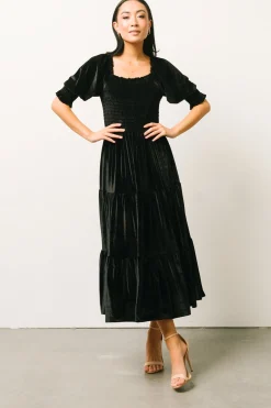 Outlet Baltic Born Vivaldi Smocked Velvet Midi Dress | Black