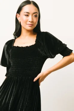Outlet Baltic Born Vivaldi Smocked Velvet Midi Dress | Black