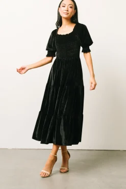 Outlet Baltic Born Vivaldi Smocked Velvet Midi Dress | Black
