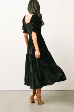 Outlet Baltic Born Vivaldi Smocked Velvet Midi Dress | Black