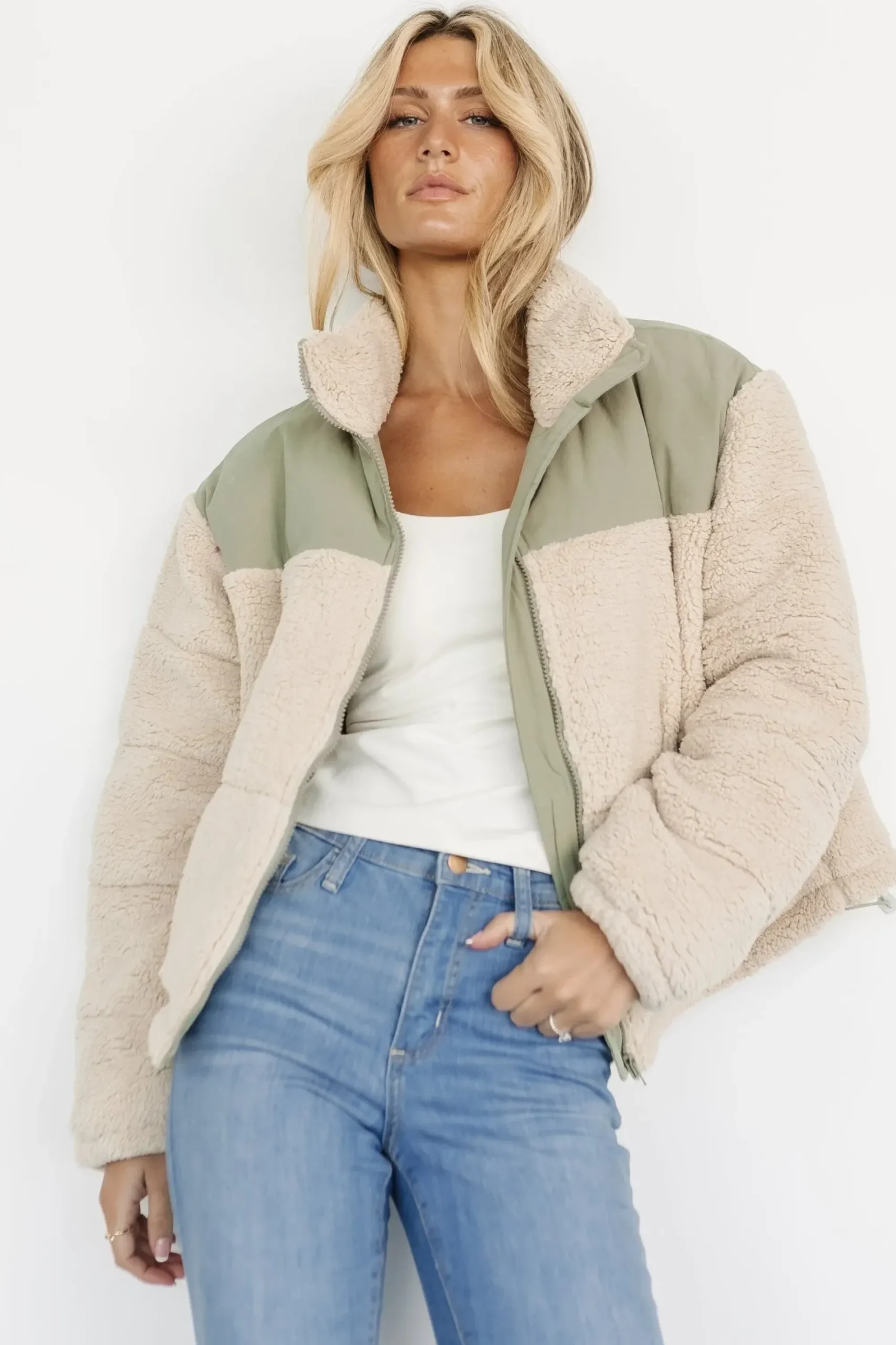 Hot Baltic Born Weekender Sherpa Puffer Jacket | Oatmeal + Sage