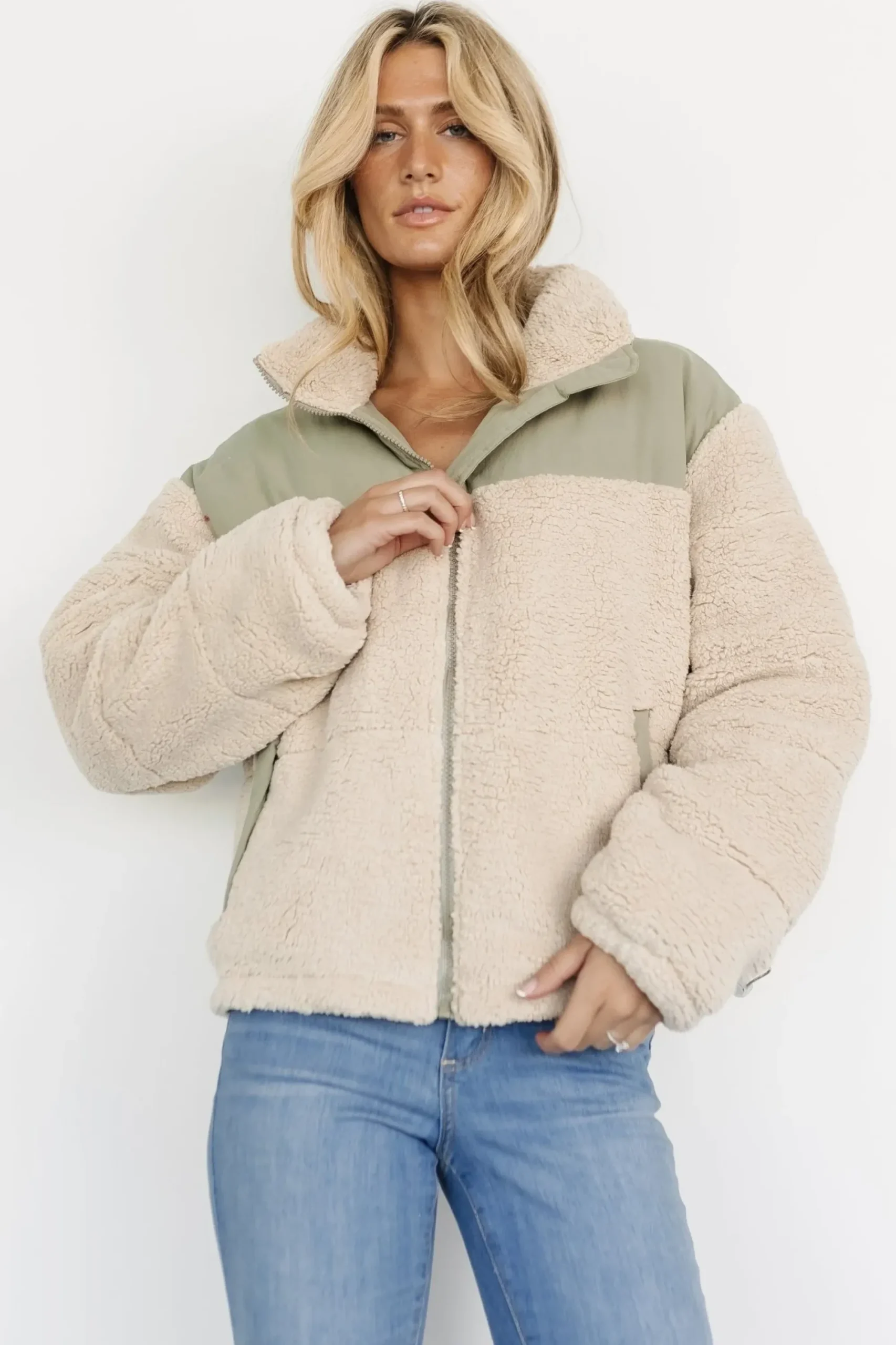 Hot Baltic Born Weekender Sherpa Puffer Jacket | Oatmeal + Sage
