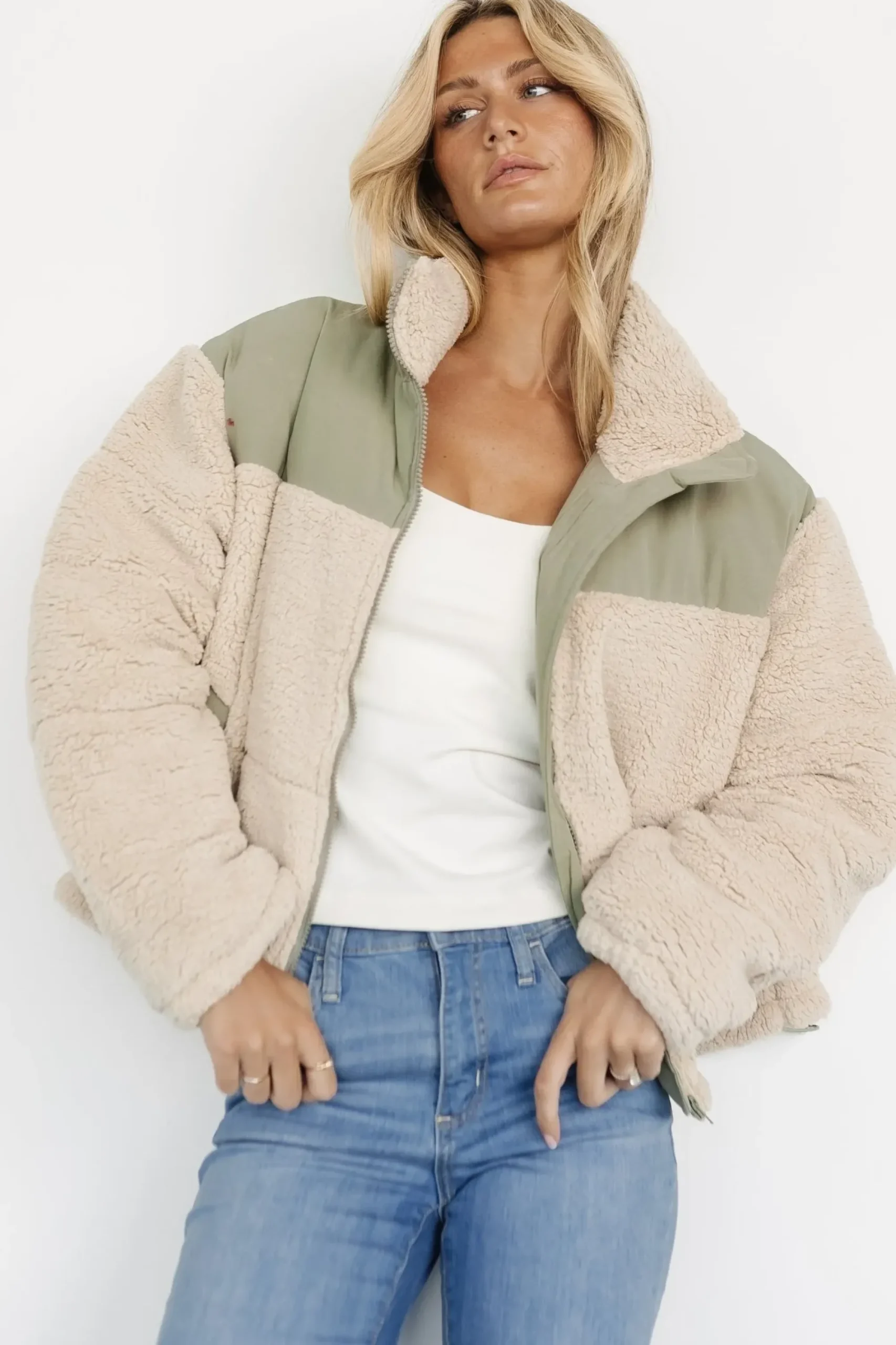 Hot Baltic Born Weekender Sherpa Puffer Jacket | Oatmeal + Sage