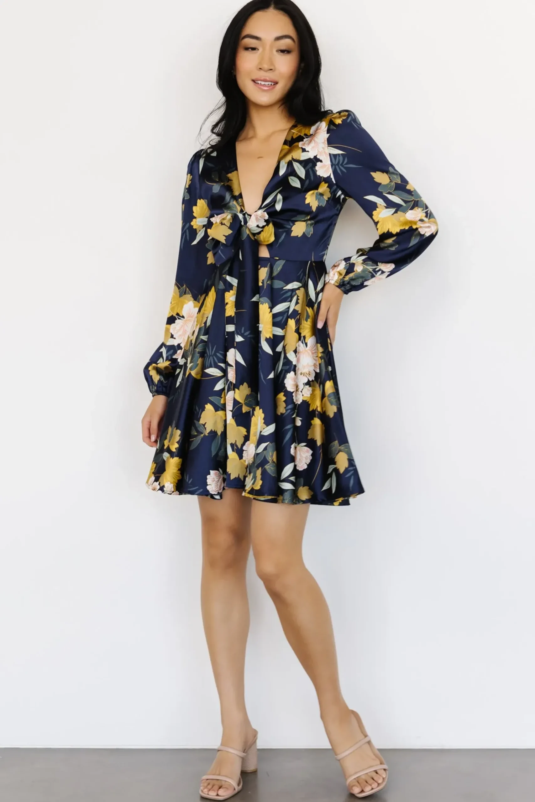 New Baltic Born Woodbury Satin Mini Dress | Navy Floral