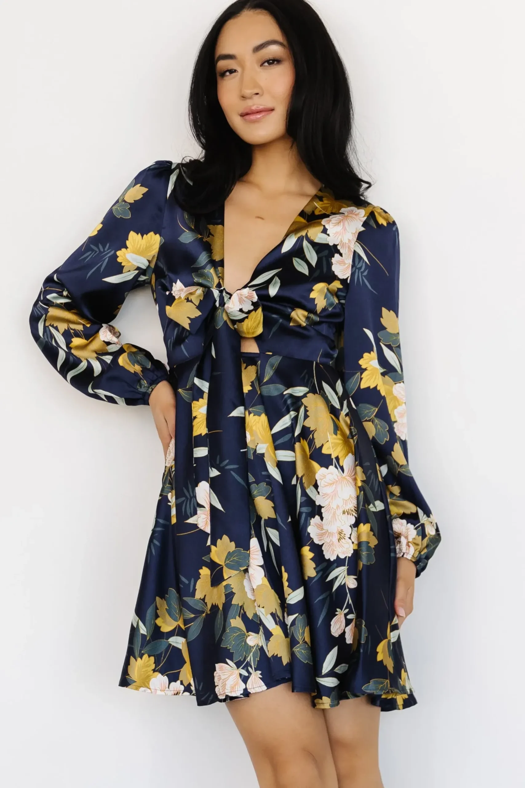 New Baltic Born Woodbury Satin Mini Dress | Navy Floral