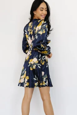 New Baltic Born Woodbury Satin Mini Dress | Navy Floral