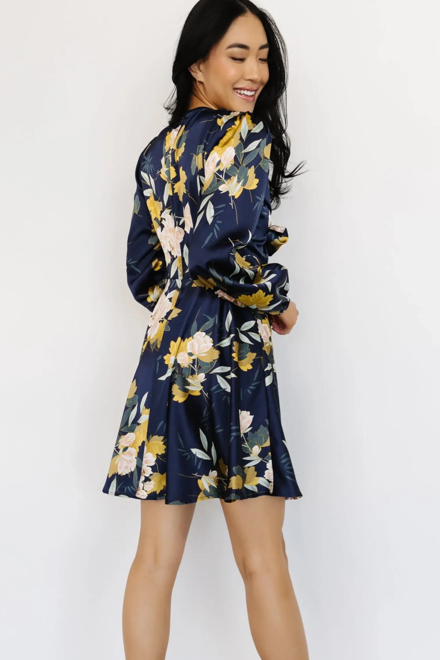 New Baltic Born Woodbury Satin Mini Dress | Navy Floral