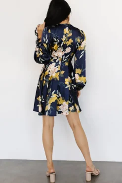 New Baltic Born Woodbury Satin Mini Dress | Navy Floral