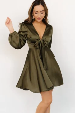 New Baltic Born Woodbury Satin Mini Dress | Olive