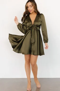 New Baltic Born Woodbury Satin Mini Dress | Olive