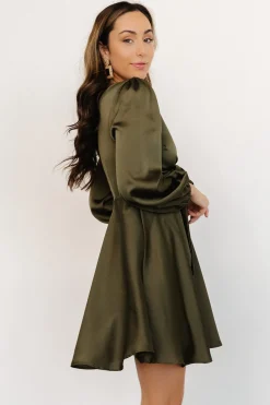 New Baltic Born Woodbury Satin Mini Dress | Olive