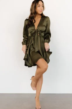 New Baltic Born Woodbury Satin Mini Dress | Olive