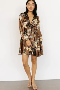 New Baltic Born Woodbury Satin Mini Dress | Mocha Floral
