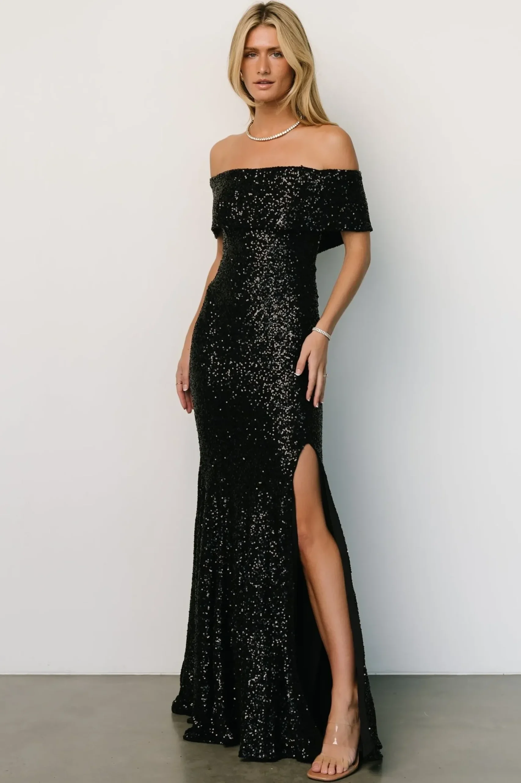 Fashion Baltic Born Yvonne Off Shoulder Sequin Gown | Black