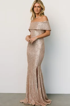 Clearance Baltic Born Yvonne Off Shoulder Sequin Gown | Champagne